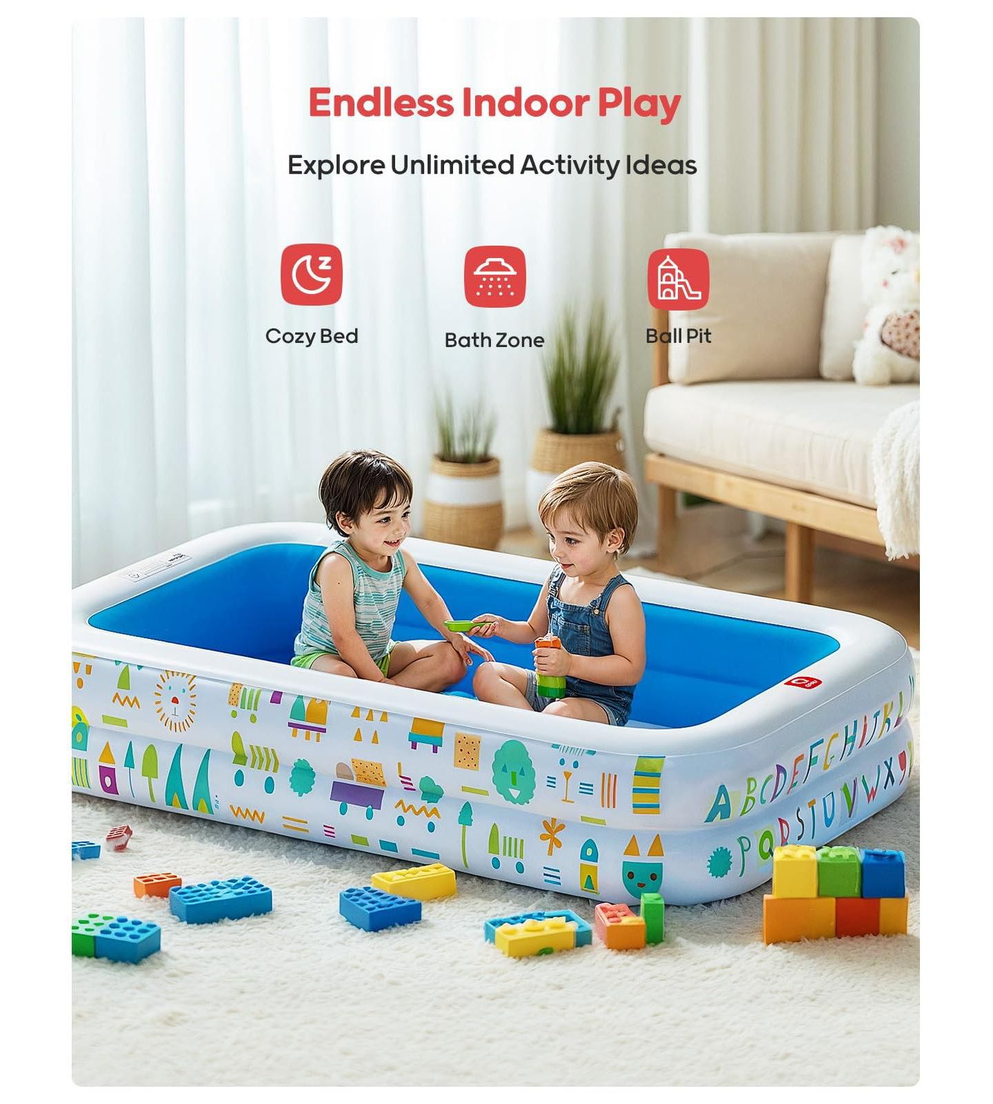 Детская игрушка GNUADZ 65" x 39" Inflatable Kiddie Pool with Ball Pit and Canopy, Ages 1-6, цвет: Синий — фото 4