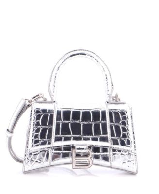 XS Hourglass Top Handle Bag Embossed Leather