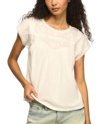 Women's Embroidered Yoke Cotton Top