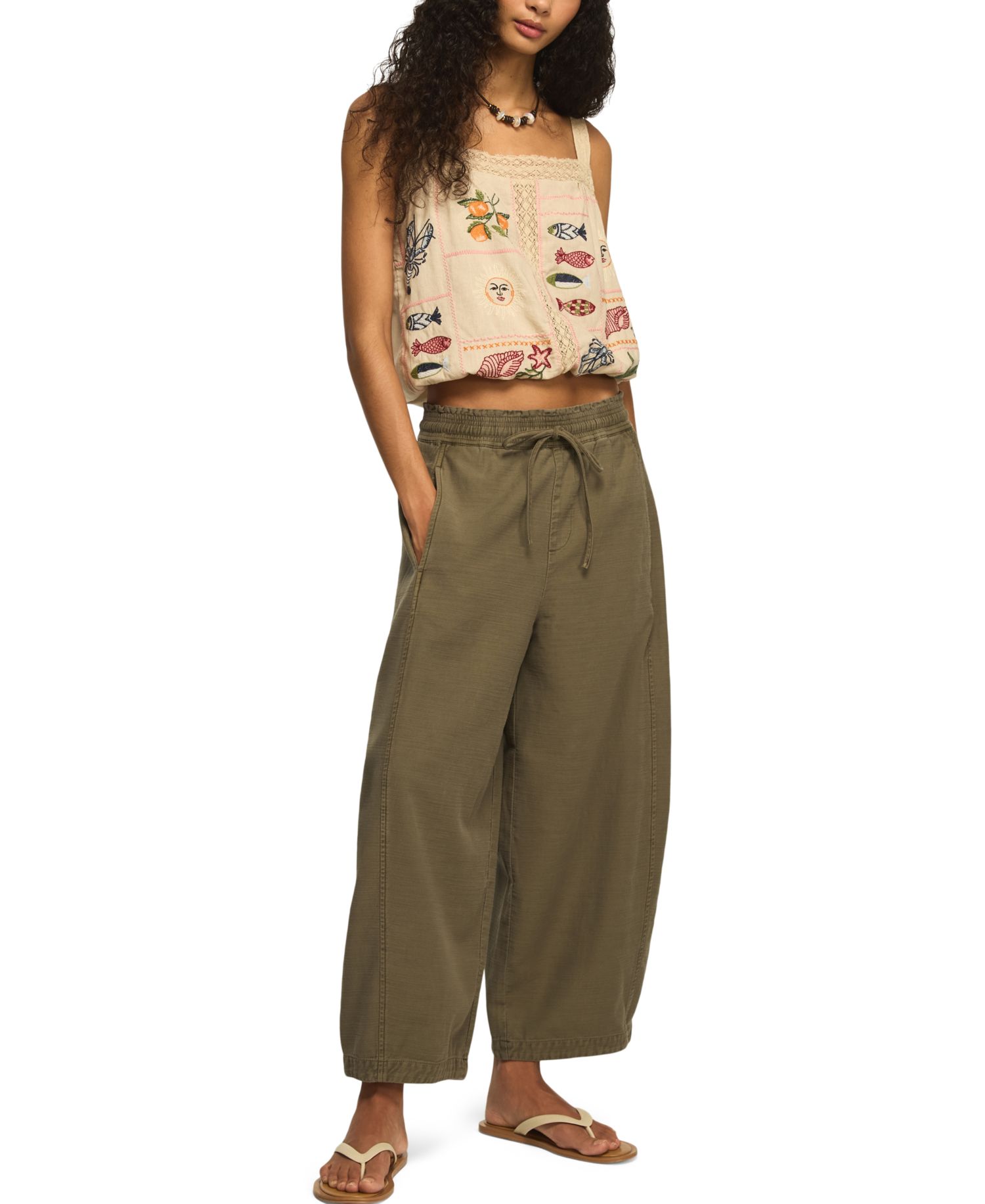 Women's Drawstring Balloon Mid-Rise Pants