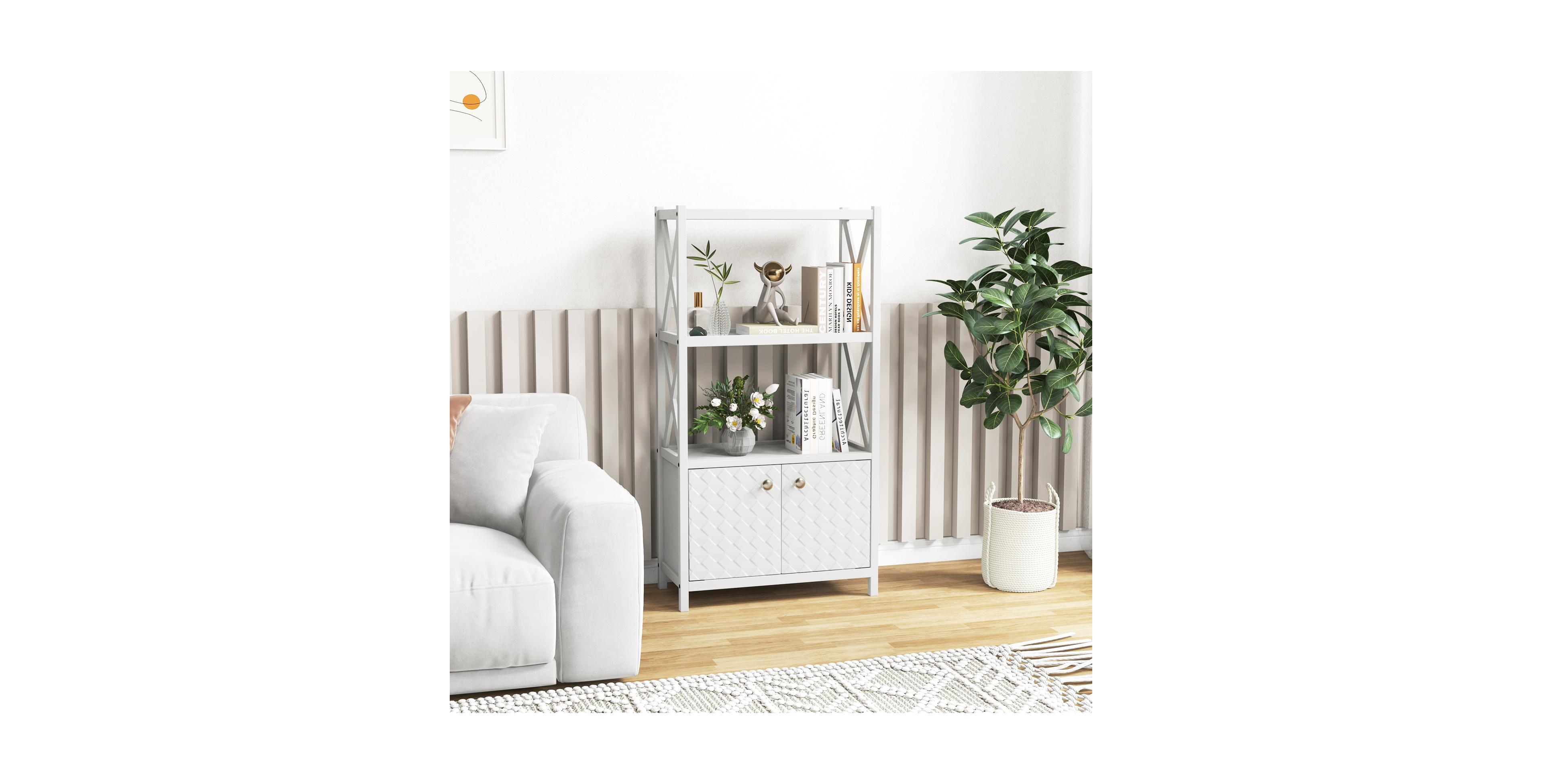 sumyeg Bathroom Storage Cabinet with Open Shelves and Double Doors Organizer