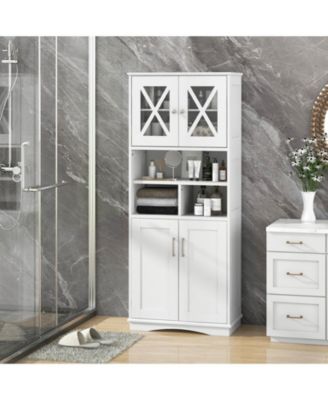 Tall Bathroom Floor Storage Cabinet with Acrylic Doors and Cube Compartments