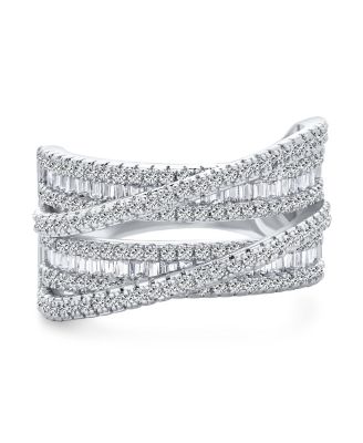 Modern CZ Cubic Zirconia Crossover Criss Cross Statement Cocktail Band Ring