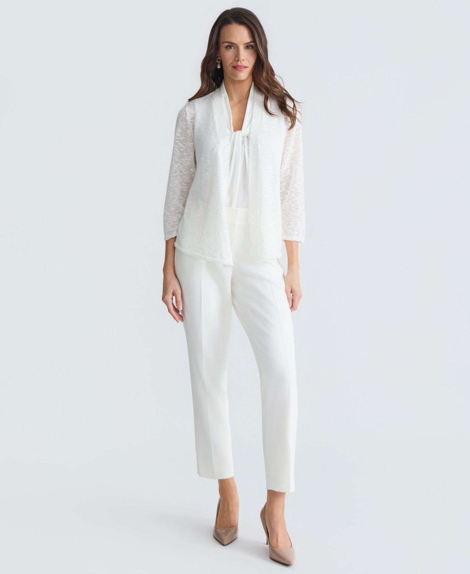 Women's 3/4-Sleeve Open-Front Sheer Cardigan, Regular & Petite