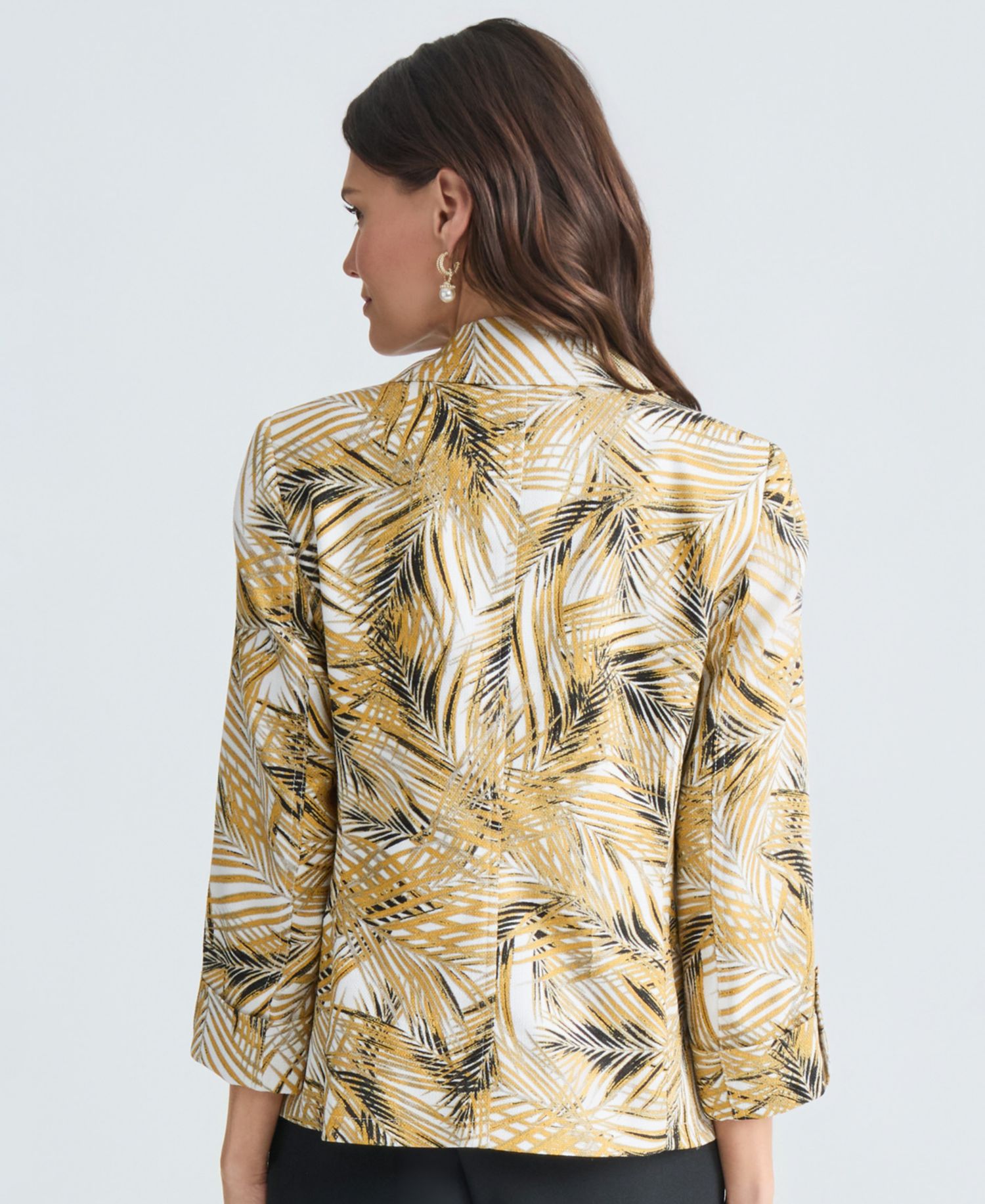 Women's 3/4-Sleeve Open-Front Palm Print Blazer, Regular & Petite
