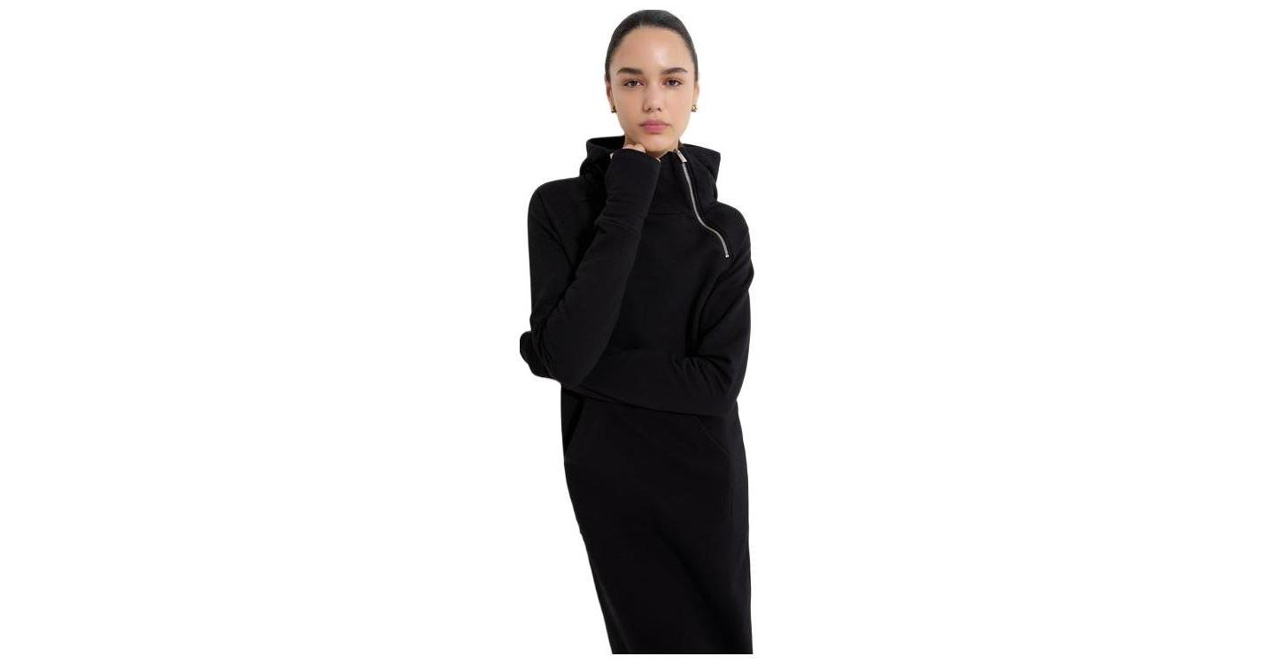 Женское платье Marcella Tompkins Side-Slit Hooded Sweatshirt Midi, цвет: Чёрный — фото 2