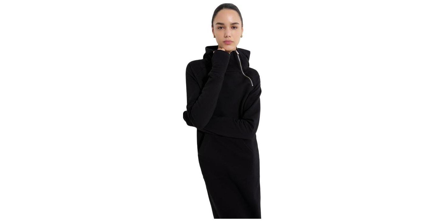 Women's Tompkins Side-Slit Hooded Sweatshirt Midi Dress