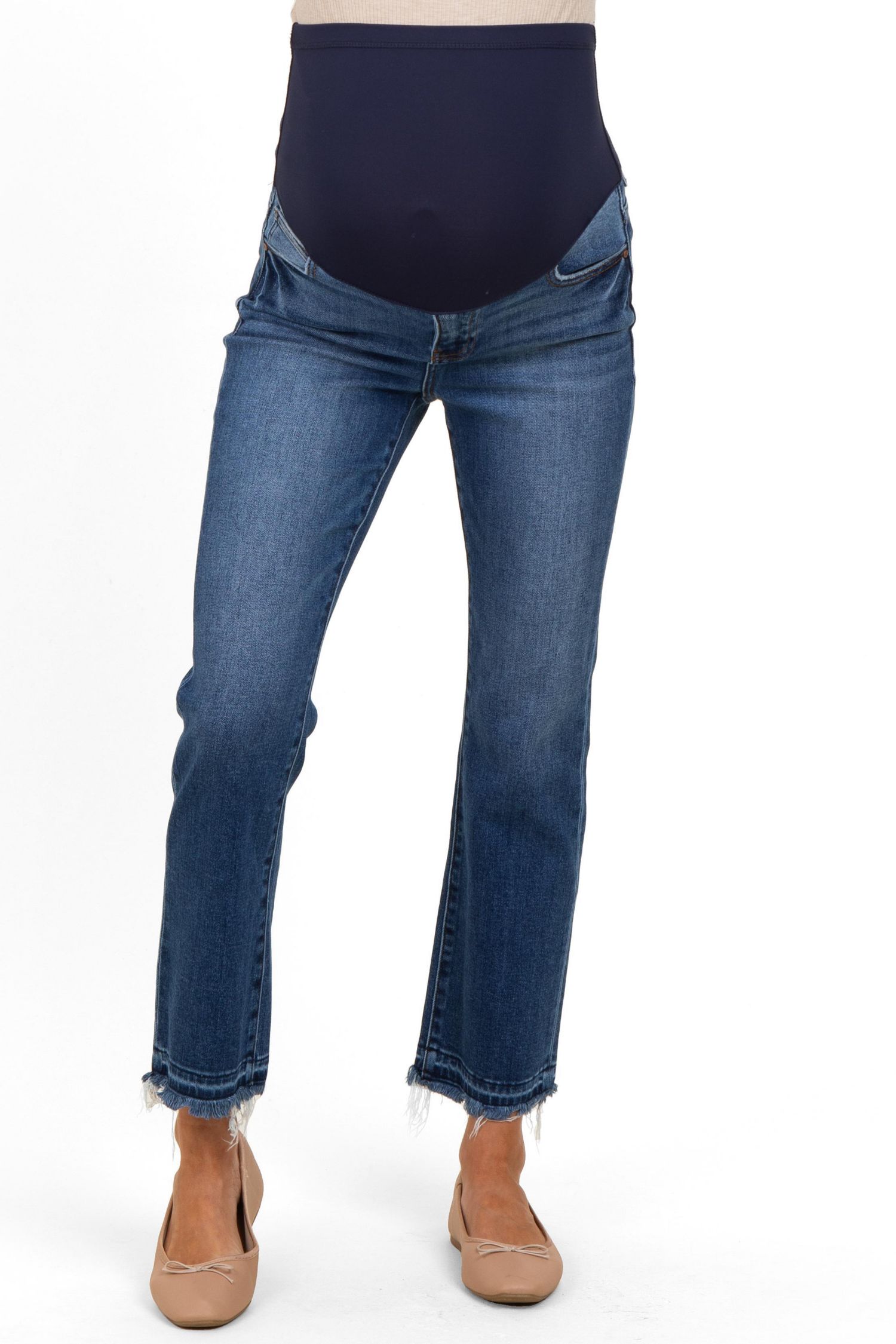 Women's Navy Released Hem Cropped Straight Leg Jeans