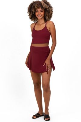 Maternity Black Ribbed Crop Tank Swim Skirt Set