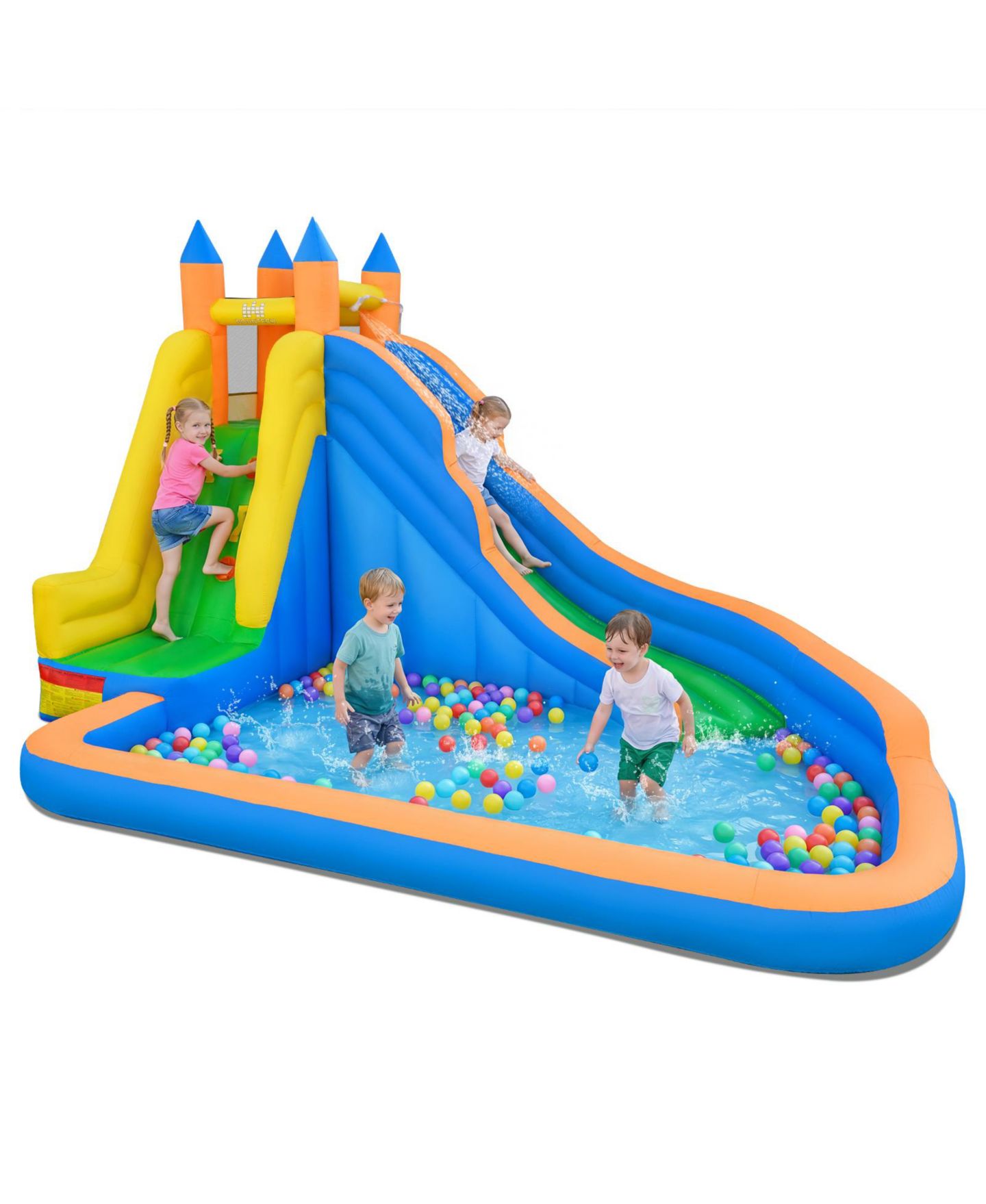 Детская игрушка Costway Mighty Inflatable Water Slide Splash Pool Bounce House, Ages 3+, цвет: Синий — фото 11
