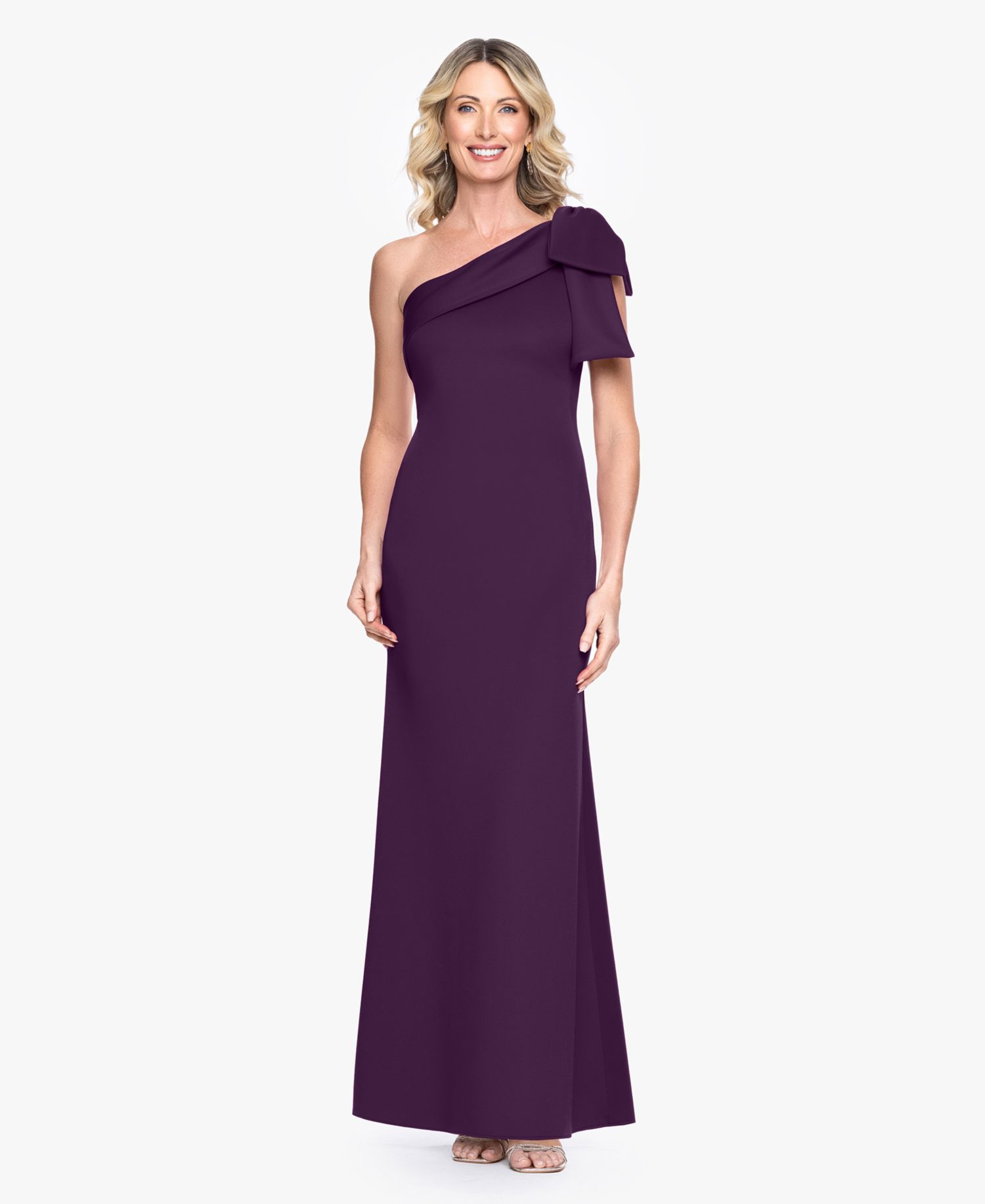 Women’s One-Shoulder Bow Scuba Long Dress