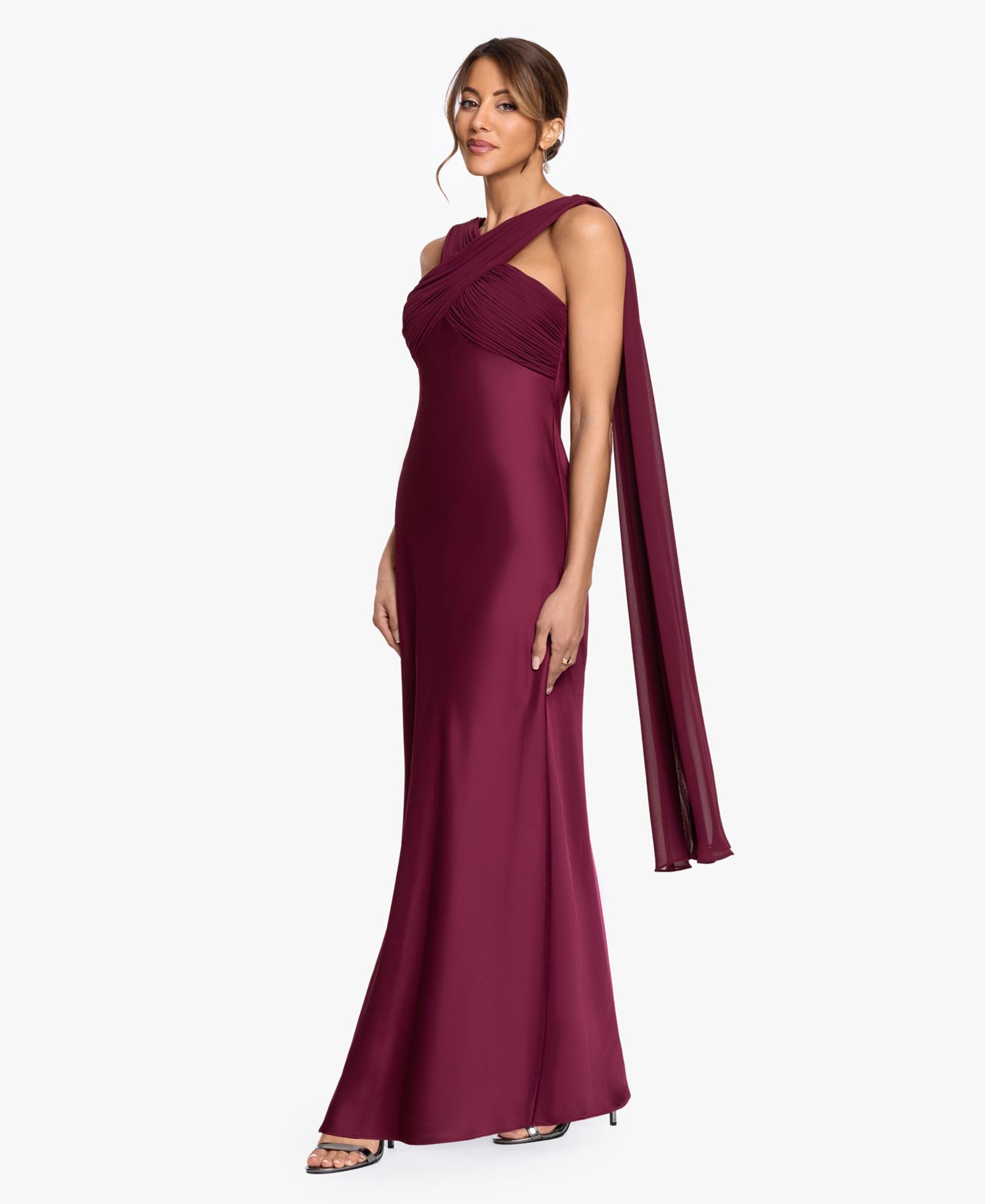 Petite Criss Cross Halter Neck Chiffon Cape Ball Gown