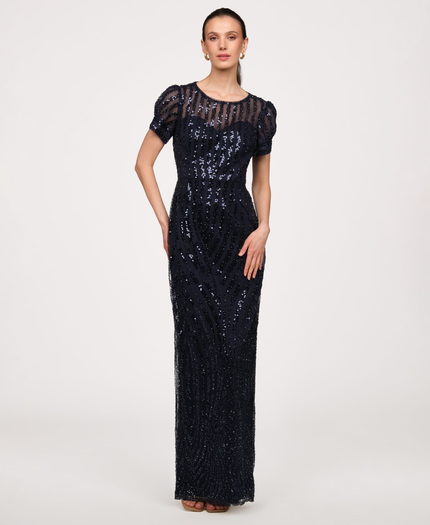 Women's Jewel Neck Column Gown Dress
