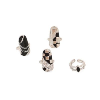 Women's The Corroded-Checks Nail Rings
