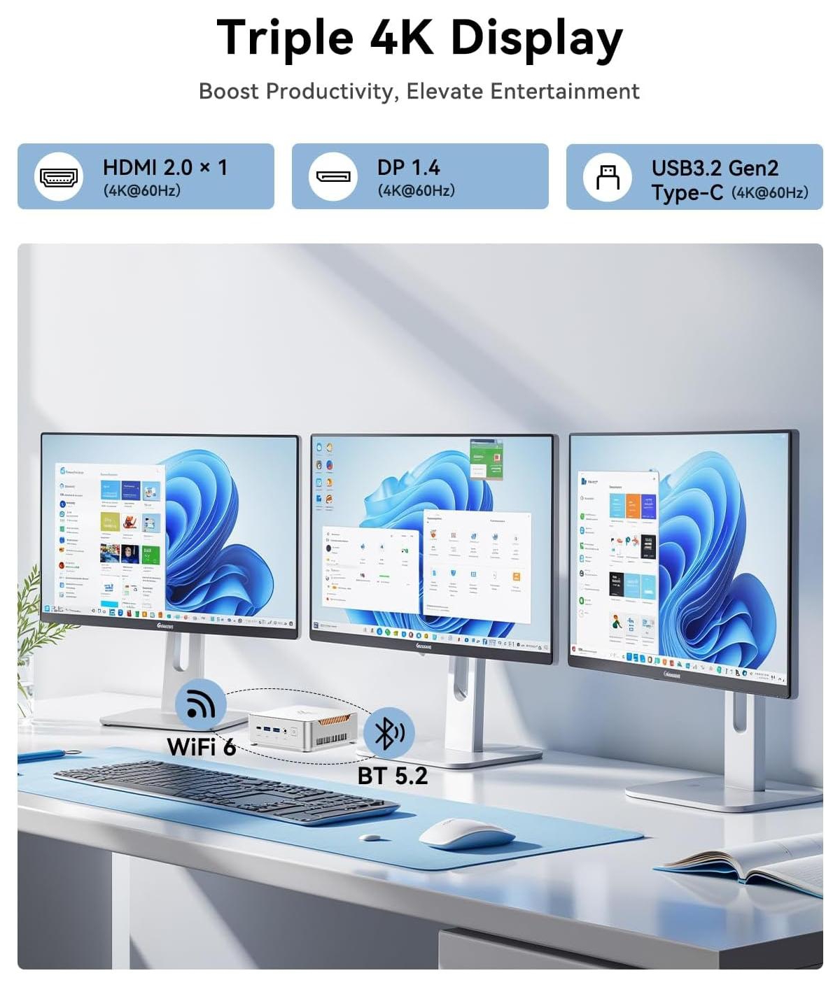 Kamrui Hyper H2 Mini Pc i5-14450HX, 16GB Ram 512GB Ssd, Triple 4K Hdmi/Dp/Usb-c, Ethernet Mini Desktop Computer for Office, Business