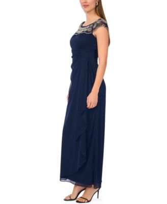 msk gowns & formal dresses MSK Women's Sleeveless Pleated Foil Necklace Gown, Gold, 10