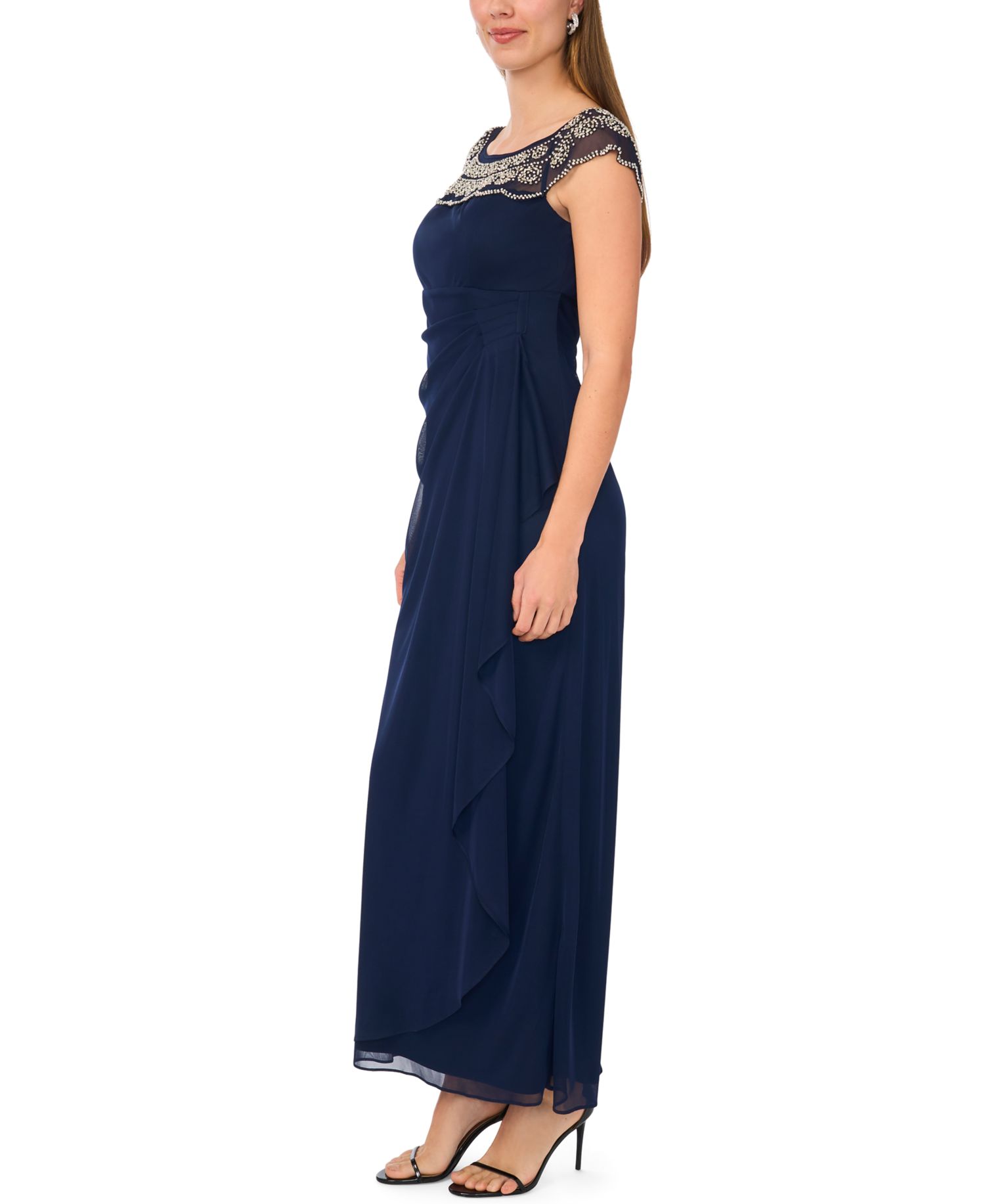 Women's Crewneck Evening Mesh Gown