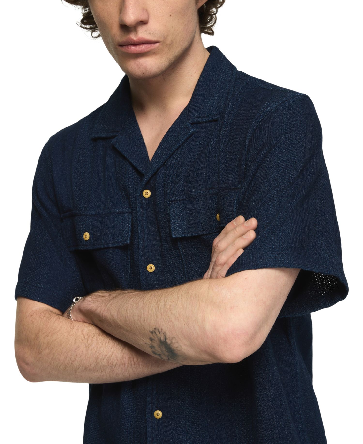 Men's Textured Indigo Short-Sleeve Shirt