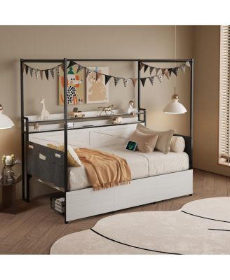 Modern Bed with Storage, LED, and Charging Station