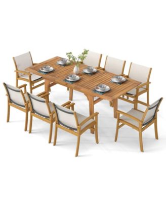 9Pieces Acacia Wood Outdoor Dining Set with 1.97" Umbrella Hole for Backyard, Garden