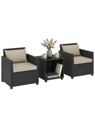 3 Piece Patio Bistro Set, Wicker Furniture Set with Cushions