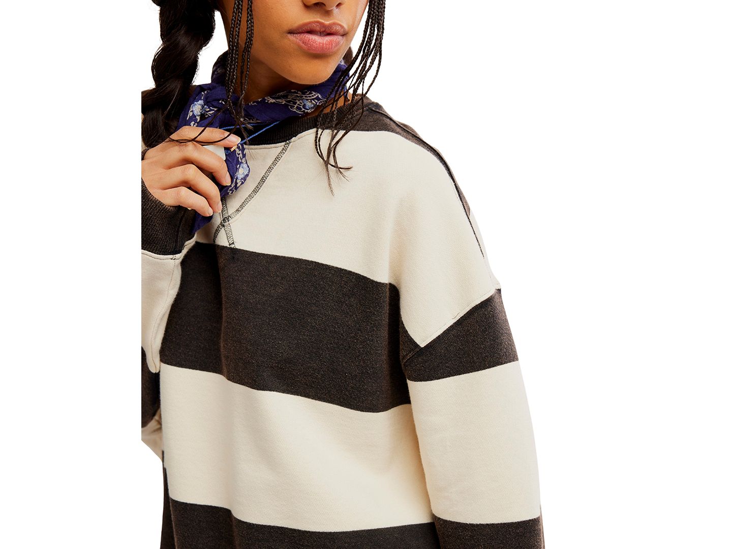 Женский топ Free People Classic Crewneck Stripe Oversized Top, цвет: Чёрный комбинированный — фото 6