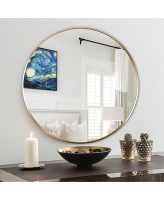 Round Bathroom Mirror, 24 Inch Wall Mounted Shatterproof HD Glass Mirror with Metal Frame for Bathroom, Living Room