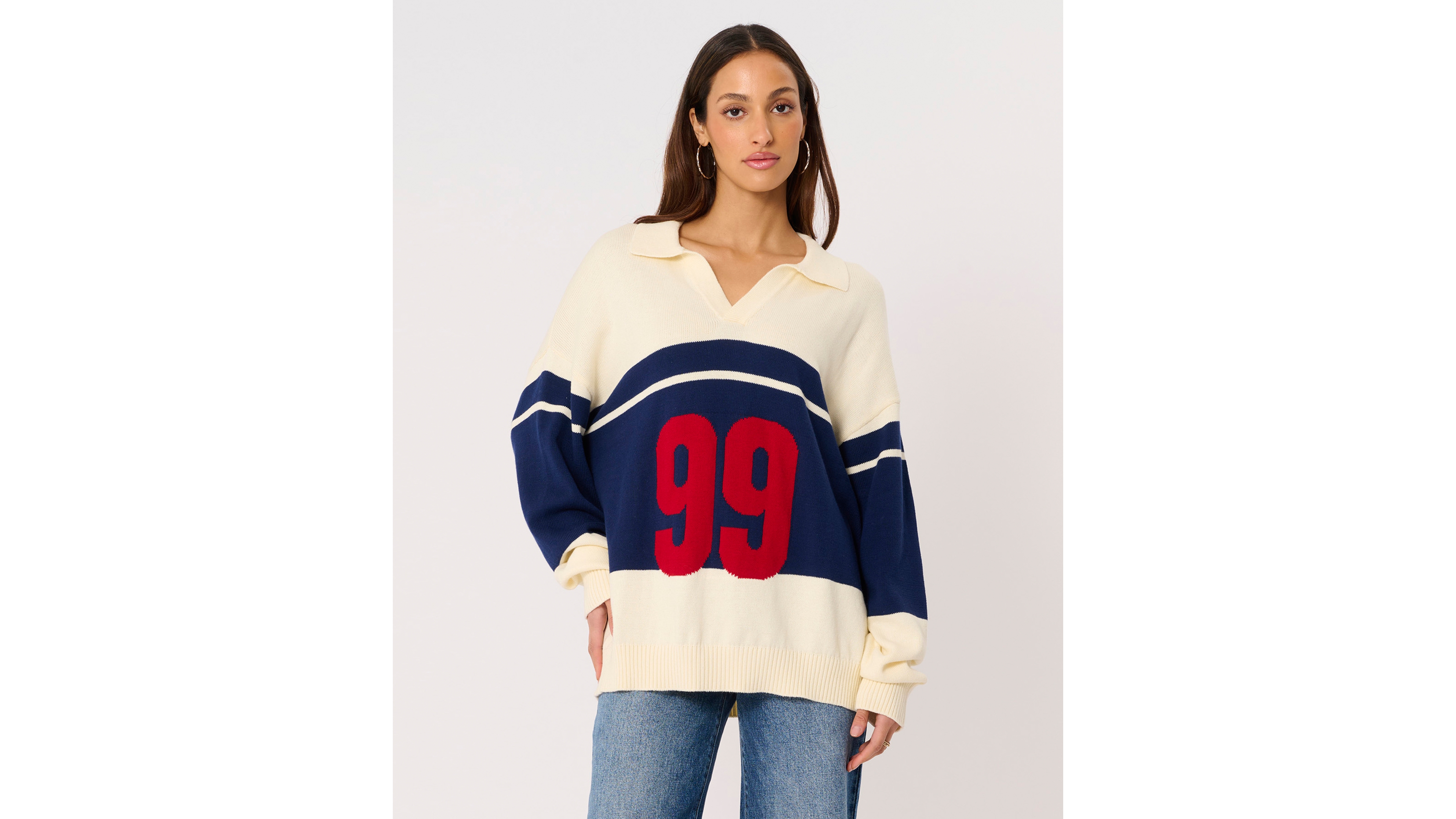Abrand Women's 99 Rugby Knit Collar V-Neck Sweater