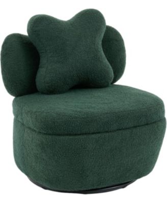 Teddy Velvet Swivel Accent Chair with Storage,360 Rotating Barrel Chair with Star Pillow,Upholstered Comfy Single Sofa Chair for Living Room