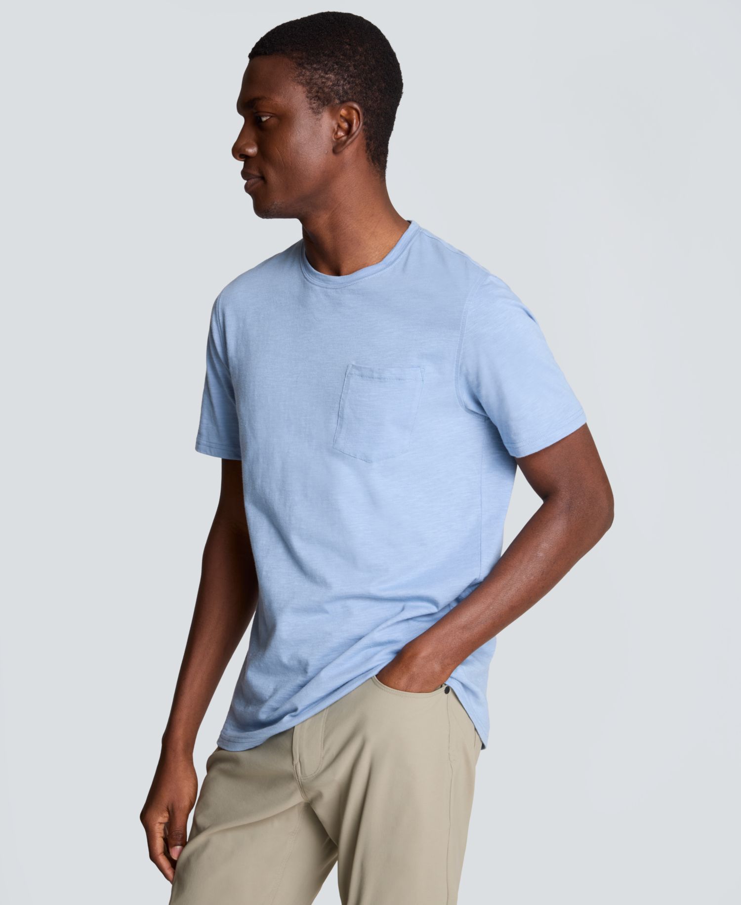 Men's Sport Faded Blue Solid Knit Classic Crewneck T-shirts