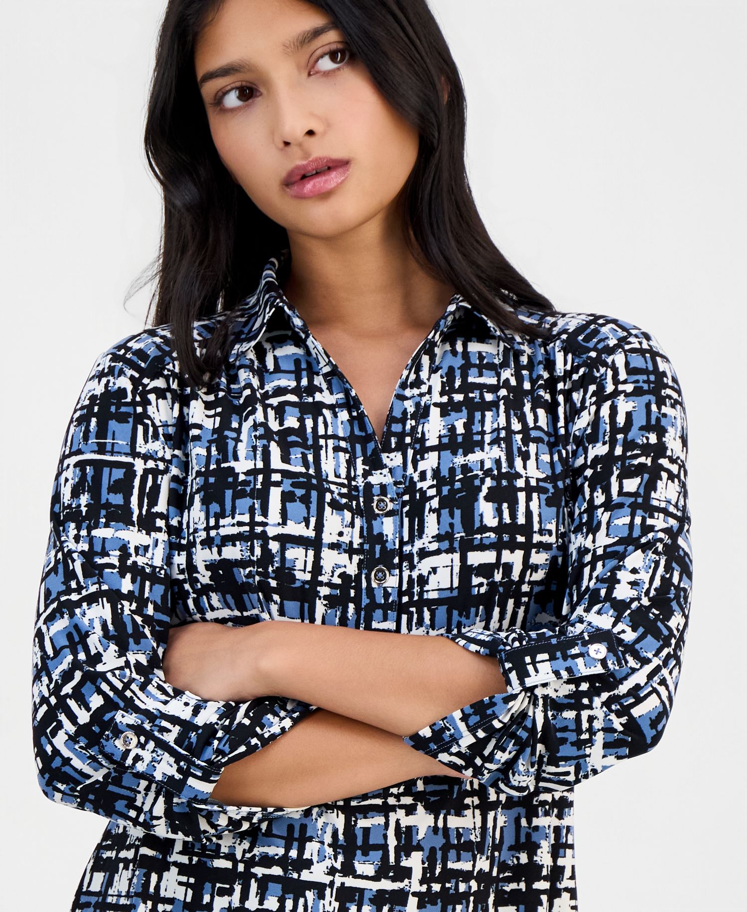 Women's Printed Collared 3/4-Sleeve Top