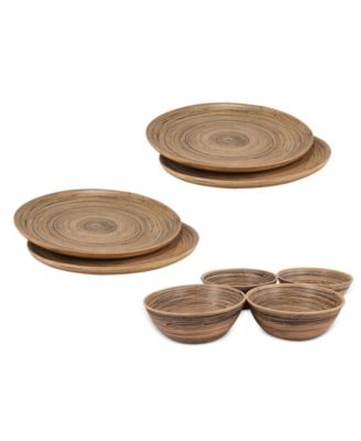 Lexa Bamboo 8-Piece Handcrafted Plate and Salad Bowl Set