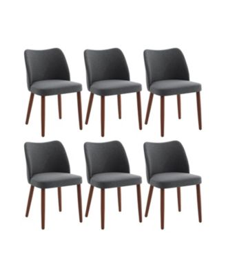 Dining Chair Set of 6, Linen Upholstered Dining Chair with Solid Wood Legs, Wing Backrest, Wooden Kitchen Chair