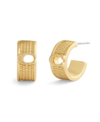 Gold Signature C Textured Huggie Earrings
