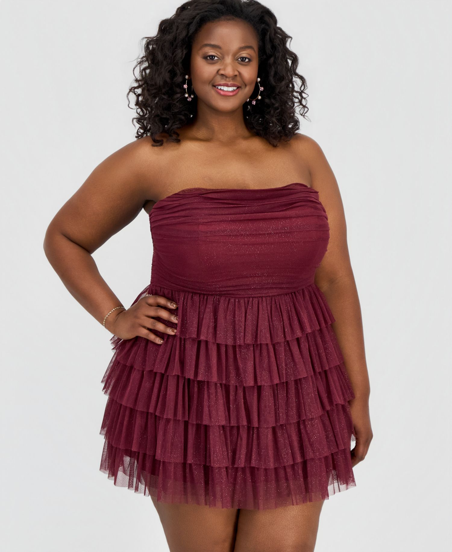 Trendy Plus Size Glitter Ruffled Strapless Dress