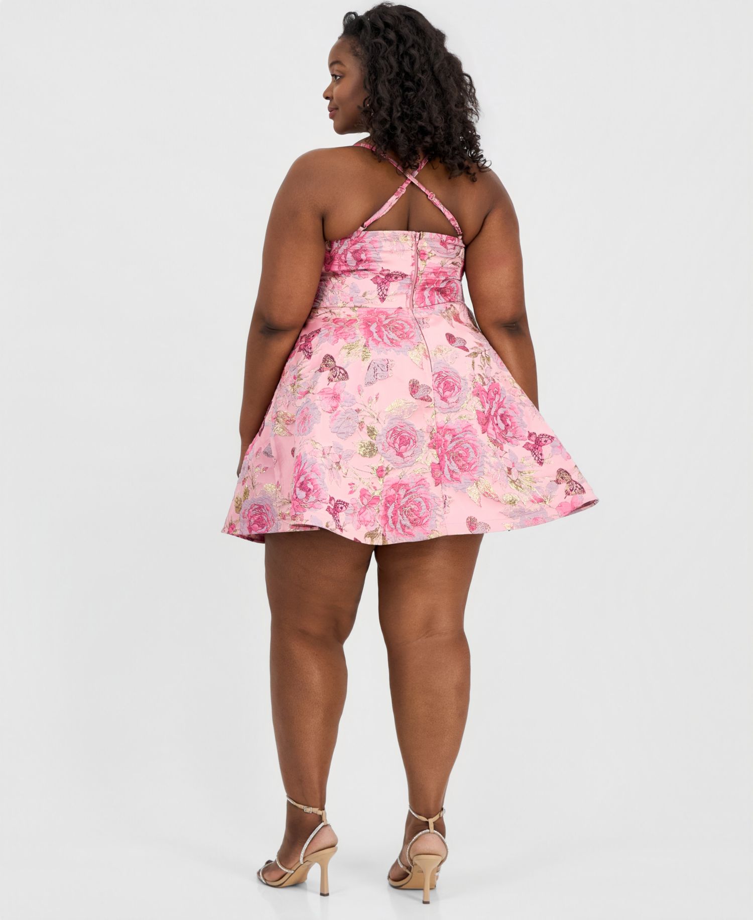 Trendy Plus Size Metallic Jacquard Fit & Flare Dress