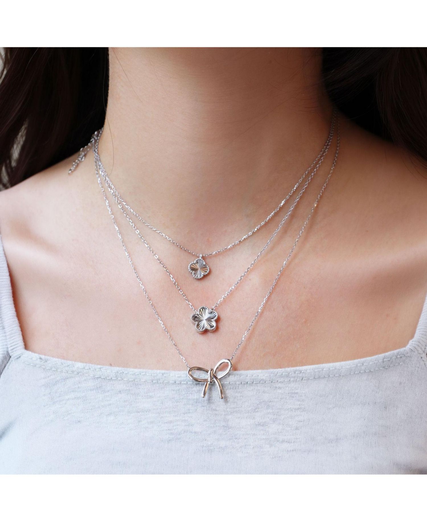 Fluted Single Flower Necklace Sterling Silver
