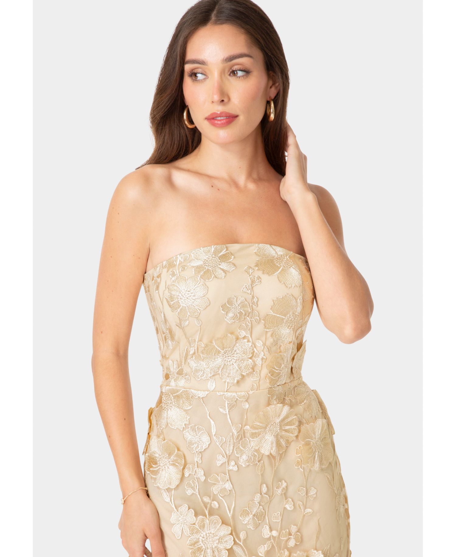 Women's Strapless Embroidery Maxi Dress