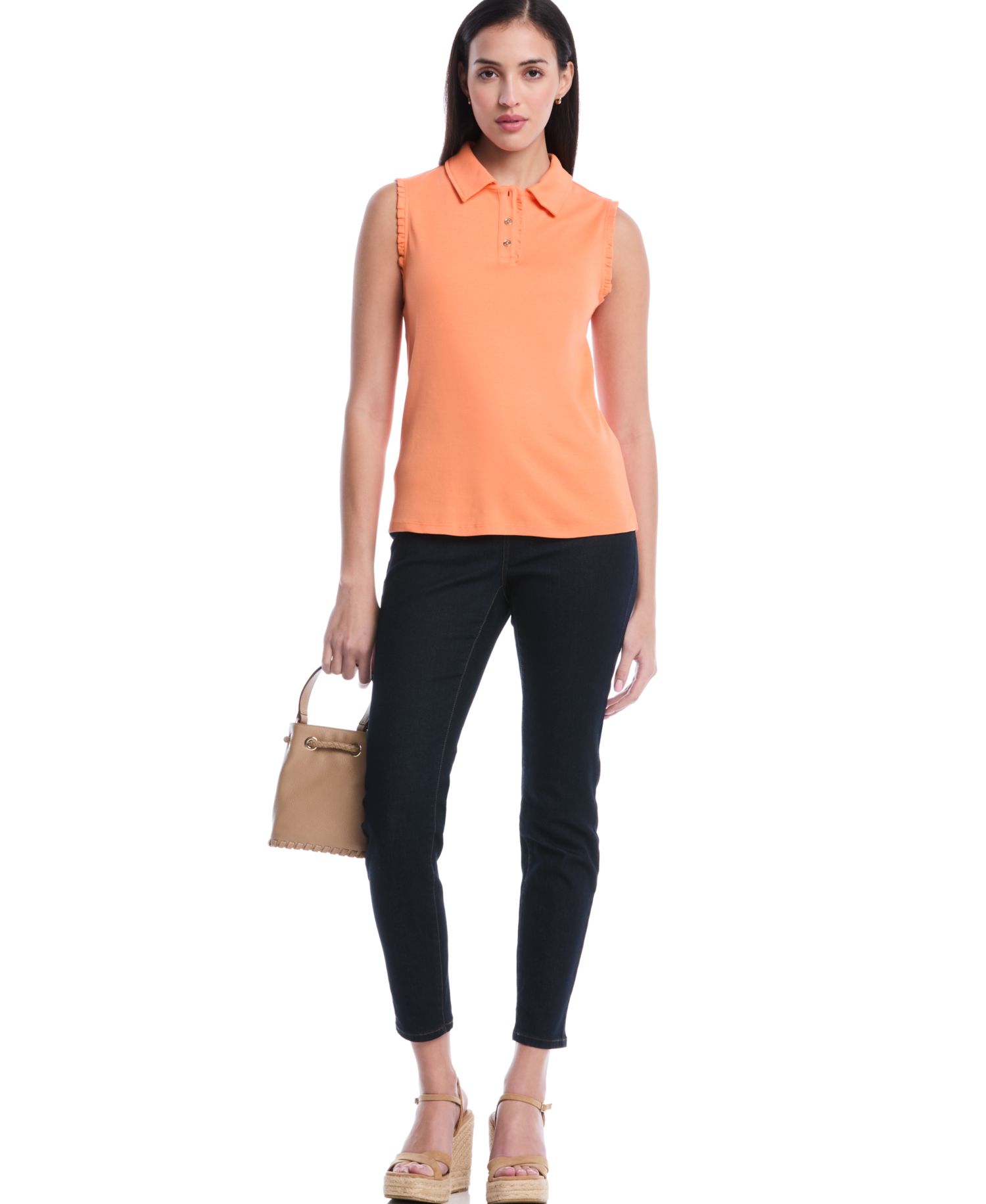 Petite Ruffle Trim Sleeveless Polo Shirt