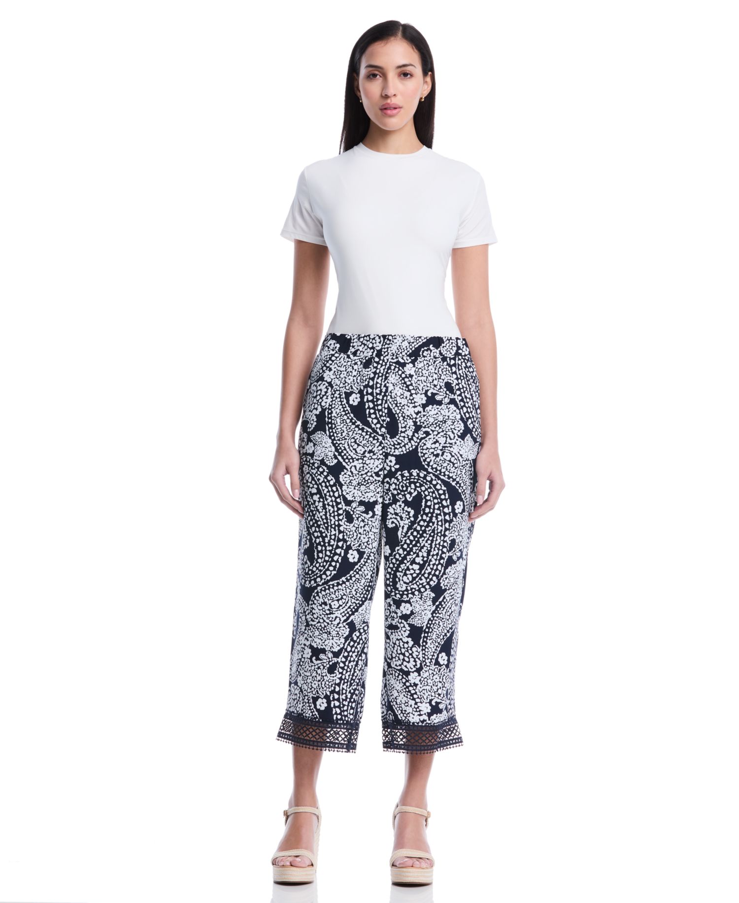 Petite Paisley Crochet Trim Pants