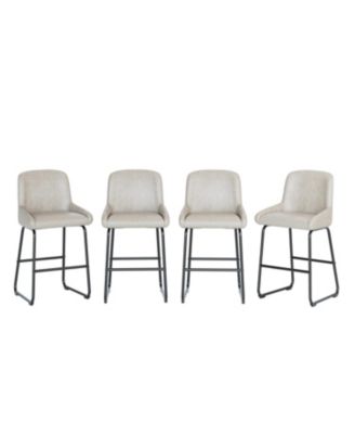 Set of 4 modern PU leather counter stools with backrest and footrest, armless design, sturdy metal frame for kitchen or counter seating