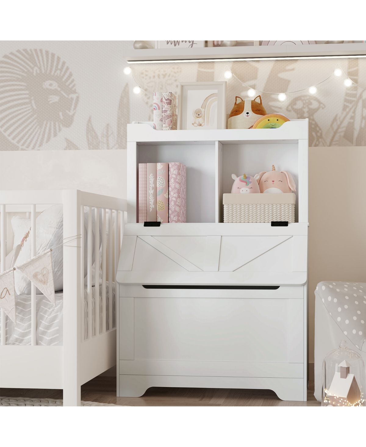 homfan Kids Toy Storage Organizer, Bookshelf and with Flip-Top Lid Cubby, Wood Bookcases Fit for Playroom, Children's Room