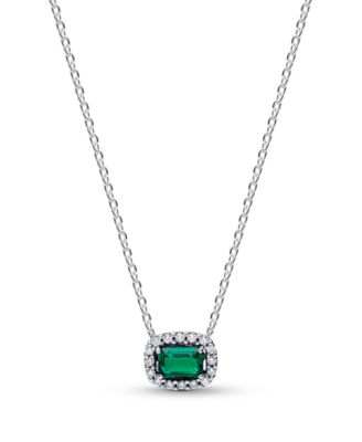 Rectangular Sparkling Green Halo Pendant Necklace