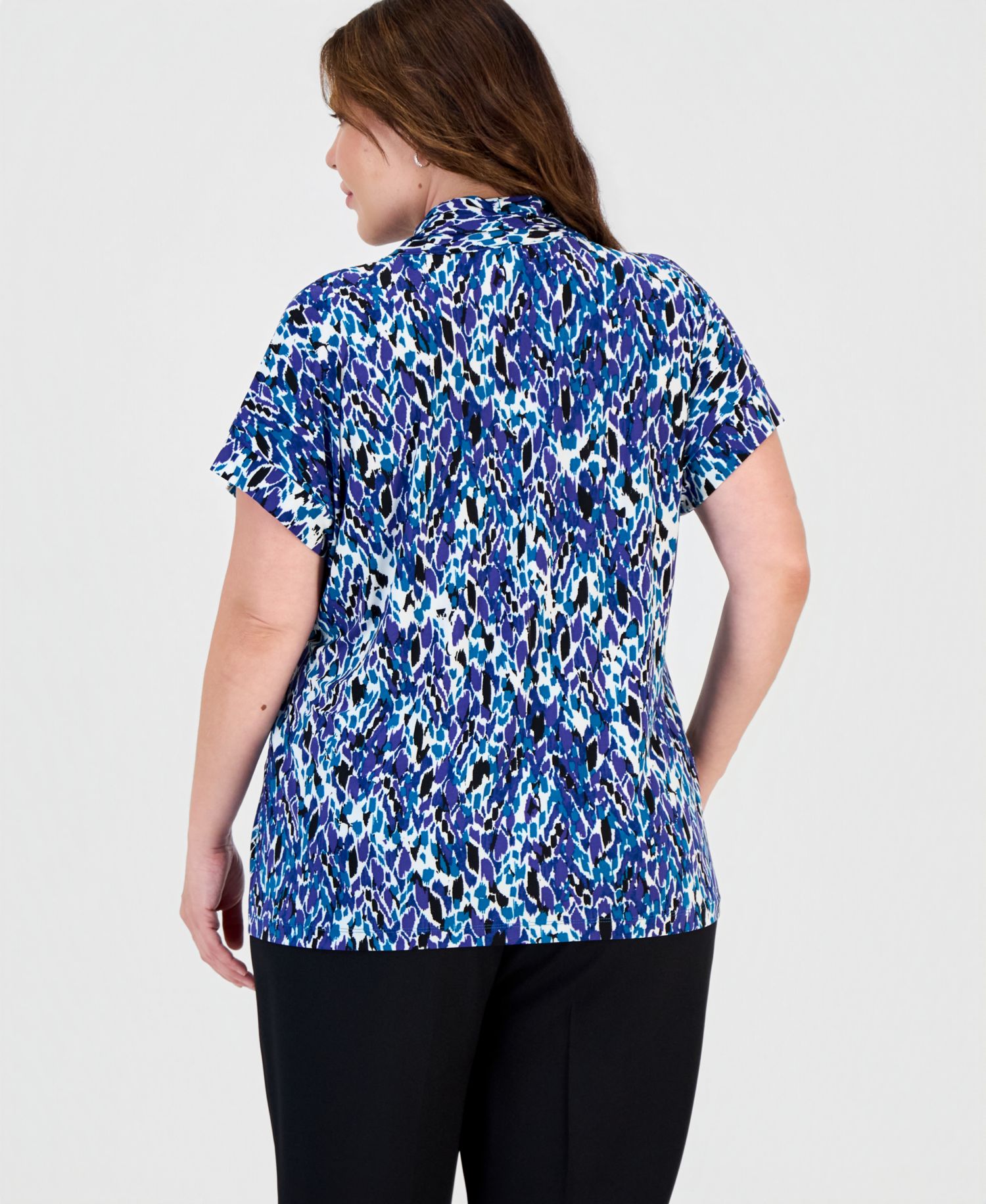Plus Size Gathered V-Neck Short-Sleeve Blouse