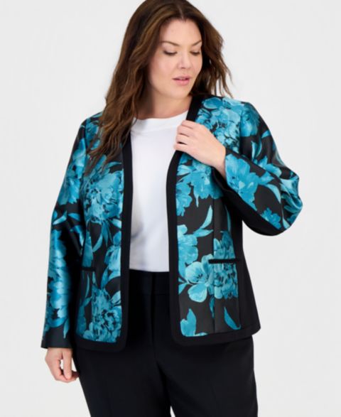 Женские кардиганы Kasper Plus Size Open-Front Floral Collarless Cardigan