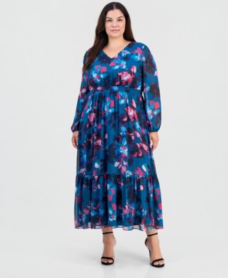 Plus Size Smocked-Back Balloon-Sleeve Dress