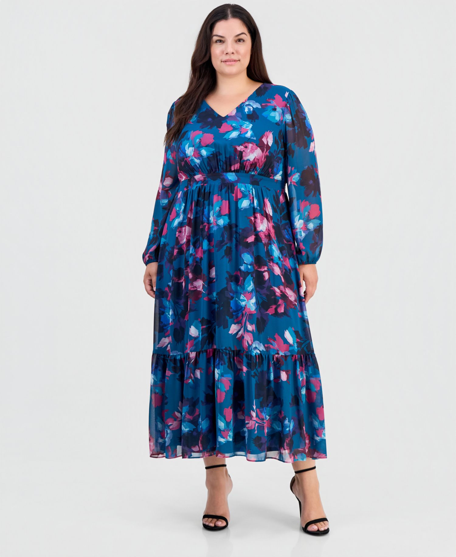 Plus Size Smocked-Back Balloon-Sleeve Dress