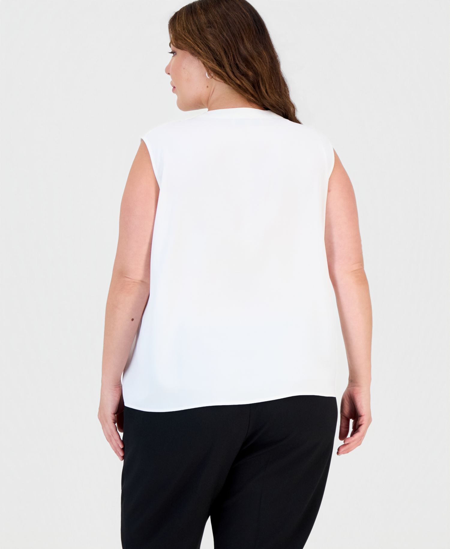 Plus Size Ruffle Split-Neck Sleeveless Top