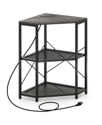 Corner Printer Stand with Built-In Power Outlet and 3-Tier Adjustable Storage