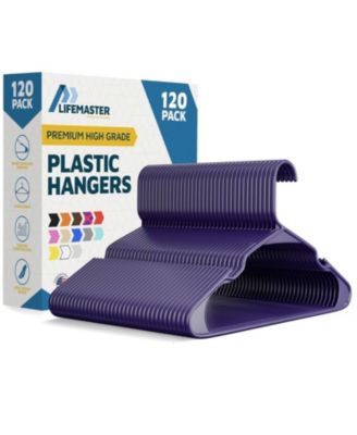 heavy-duty plastic hangers with non-slip grooves, space-saving design holds 5 pounds. Ideal for clothes and dresses, pack of 120